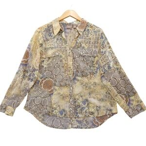 Chicos Multicolor Paisley Print Button Up Long Sleeve Shirt Sz 2 L